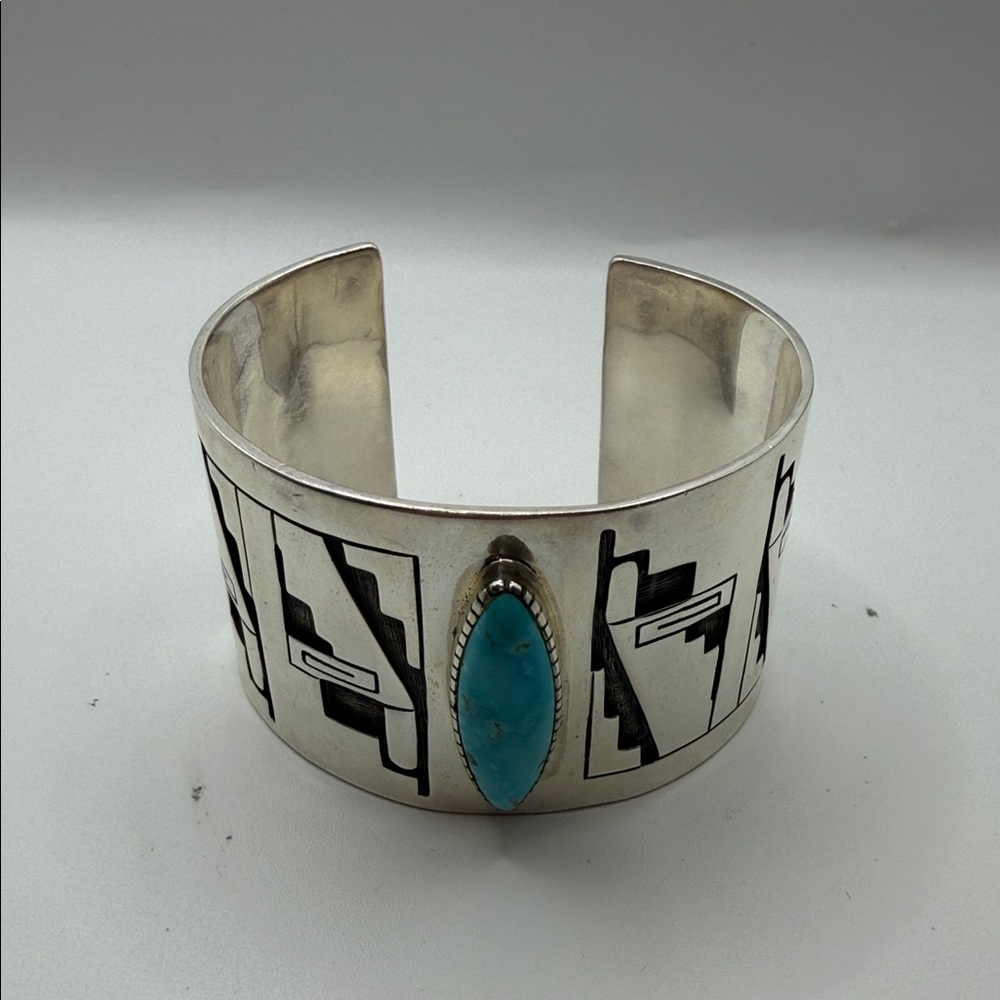 Sterling Silver Turquoise Statement Cuff Bracelet… - image 1